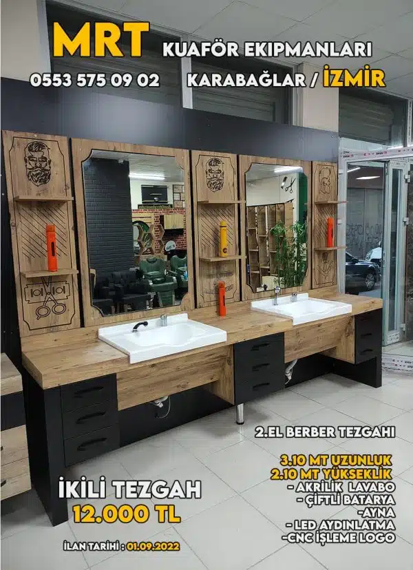 2.el Berber Tezgahı ikili Blok – CNC Desenli, İzmir Karabağlar