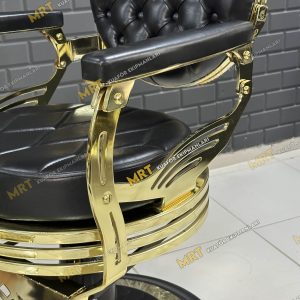 MRT-151 Berber Koltuğu - Lazer Kesim Metal Detaylar: Koltuğun estetik lazer kesim metal detayları ve gold kaplama yüzeyleri.