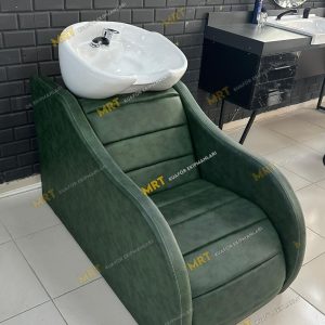 2.el kuaför saç yıkama seti yeşil renkte deri seramik başlıklı.