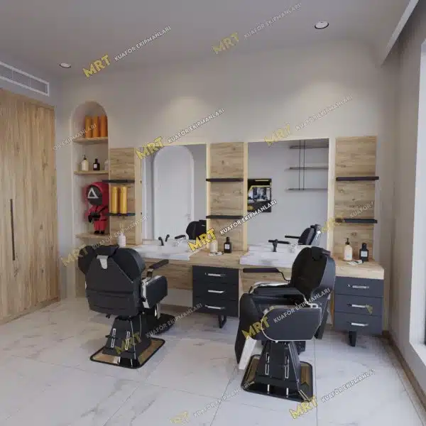 Komple Berber Salonu Kurulum Paketi - İkili Tezgah ve Tüm Aksesuarları Dahil