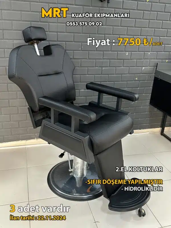2.el berber koltuğu sıfır deri döşeme yapılıp revize edilmiş.