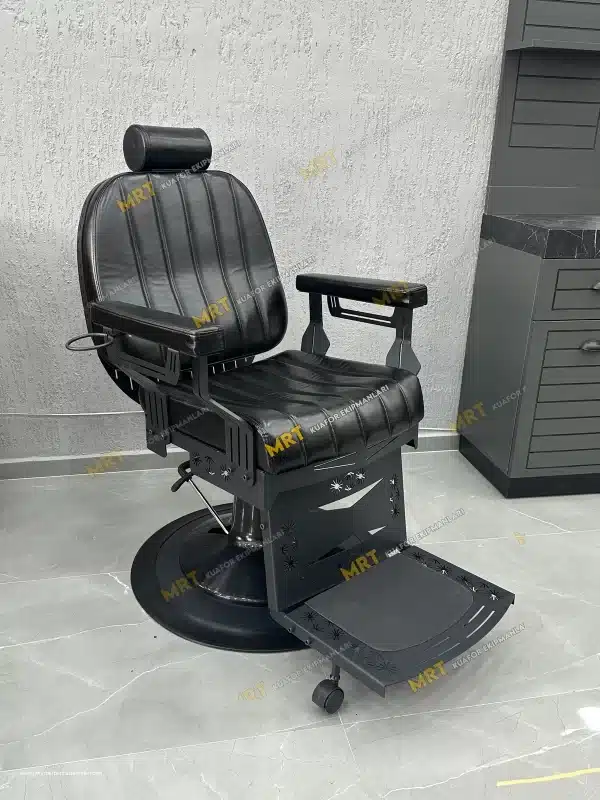 Lazer kesim desenli Elektrostatik fırın boyalı metal gövde Poliüretan döküm süngerli berber koltuğu