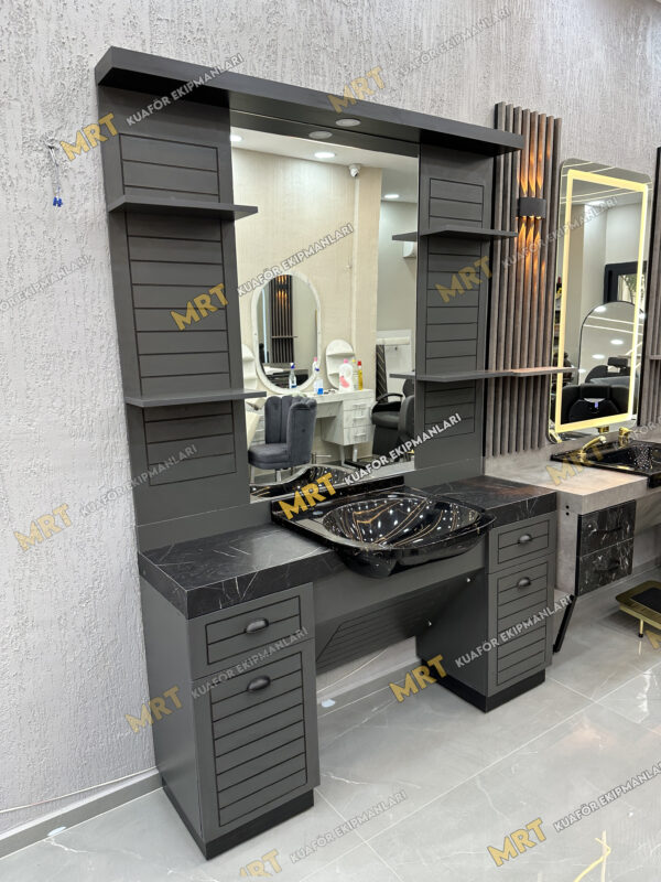 Berber Tezgahı MRT-401 4 Akrilik yeni tip lavabo ve çiftli MRT batarya