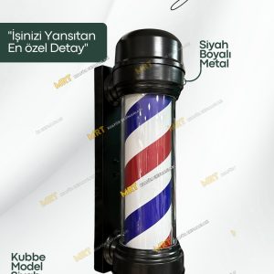 Kubbe model ışıklı berber direği, paslanmaz çelik gövde ve pleksiglass malzeme