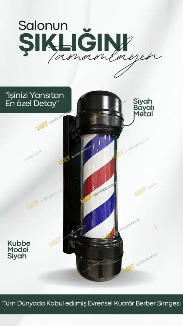 Anasayfa 49 Kubbe model ışıklı berber direği, paslanmaz çelik gövde ve pleksiglass malzeme