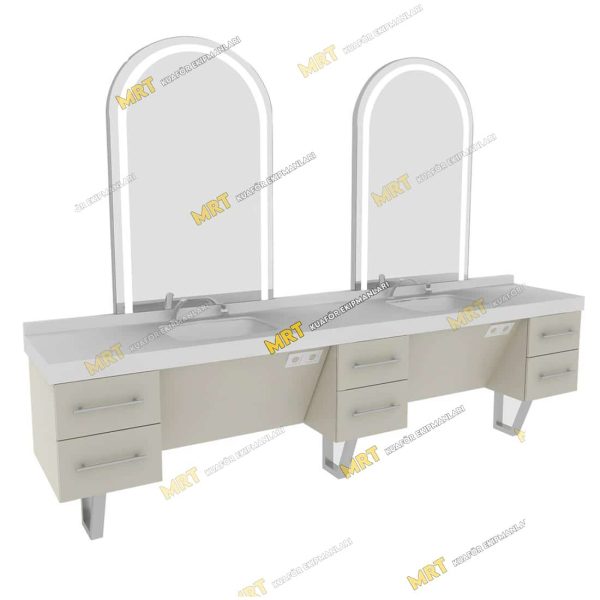 MRT-410 berber tezgahı Corian lavabo ve LED aynalı tasarım